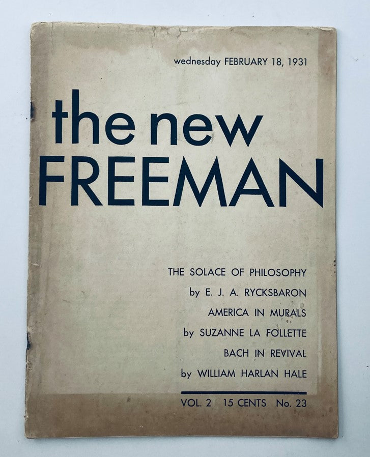 VTG The New Freeman Magazine February 18 1931 The Solace of Philosophy No Label