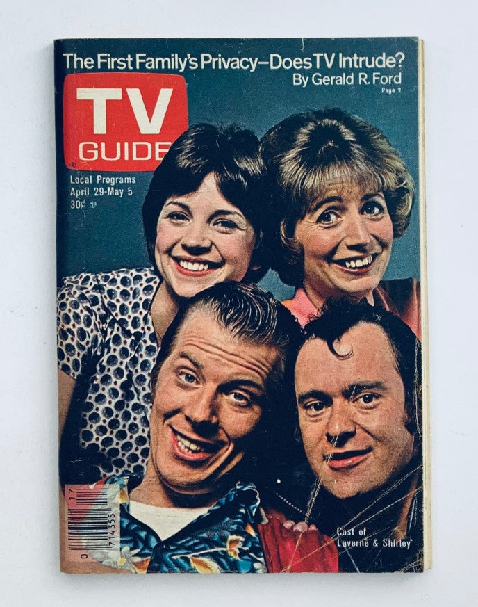 TV Guide Magazine April 29 1978 Laverne & Shirley Cast NJ-PA Ed. No Label