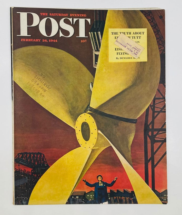 Saturday Evening Post Illustrated Cover Magazine February 26 1944 Ship Propeller