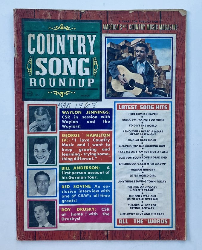 VTG Country Song Roundup Magazine March 1968 Waylon Jennings No Label