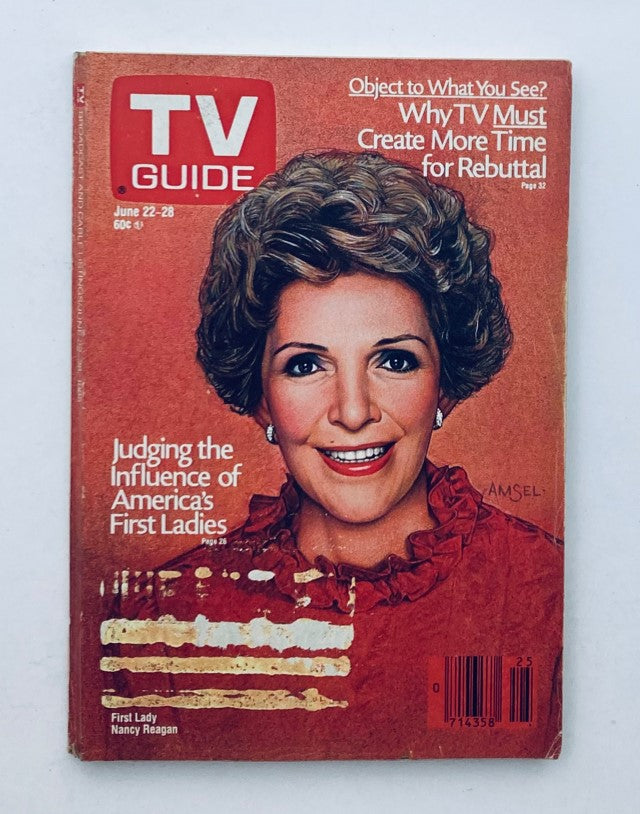 TV Guide Magazine cover from June 22, 1985 featuring Nancy Reagan, discussing the influence of America's First Ladies with a vibrant portrait of Reagan.