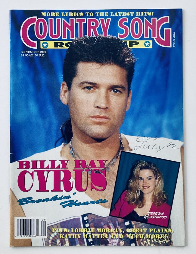 Country Song Roundup Magazine September 1992 Billy Ray Cyrus No Label