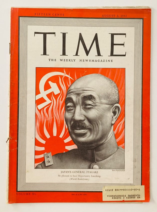 VTG Time Magazine August 3 1942 Vol 40 No. 5 Japan's General Seishirō Itagaki