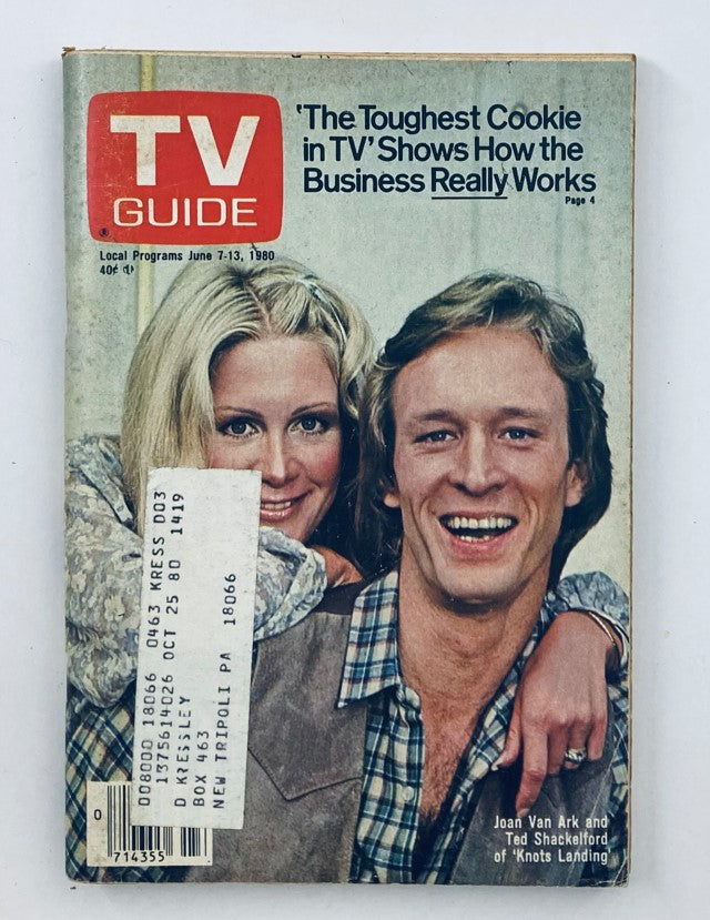 TV Guide Magazine June 7 1980 featuring Joan Van Ark and Ted Shackelford on the cover, showcasing their roles from the series 'Knots Landing'. The magazine covers the tough cookie theme in television.