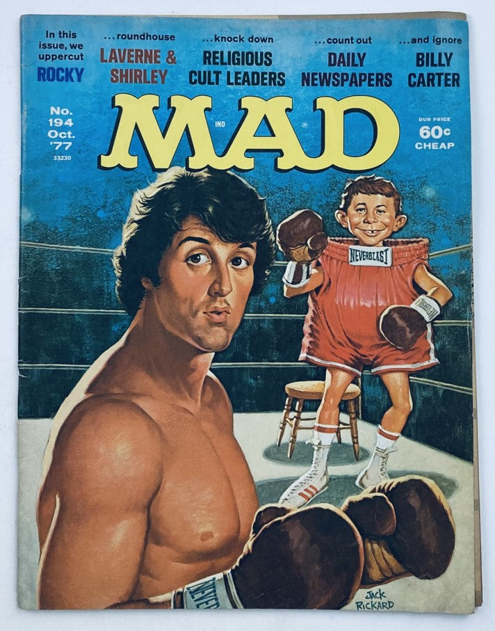 Mad Magazine October 1977 No. 194 Sylvester Stallone Rocky 6.0 FN Fine No Label