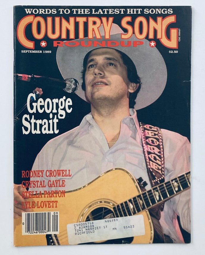 Cover of VTG Country Song Roundup Magazine September 1989 featuring George Strait. Includes references to artists Rodney Crowell, Crystal Gayle, Stella Parton, and Lyle Lovett.