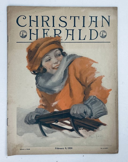 VTG Christian Herald Magazine February 9 1924 Lady in Red Skiing No Label