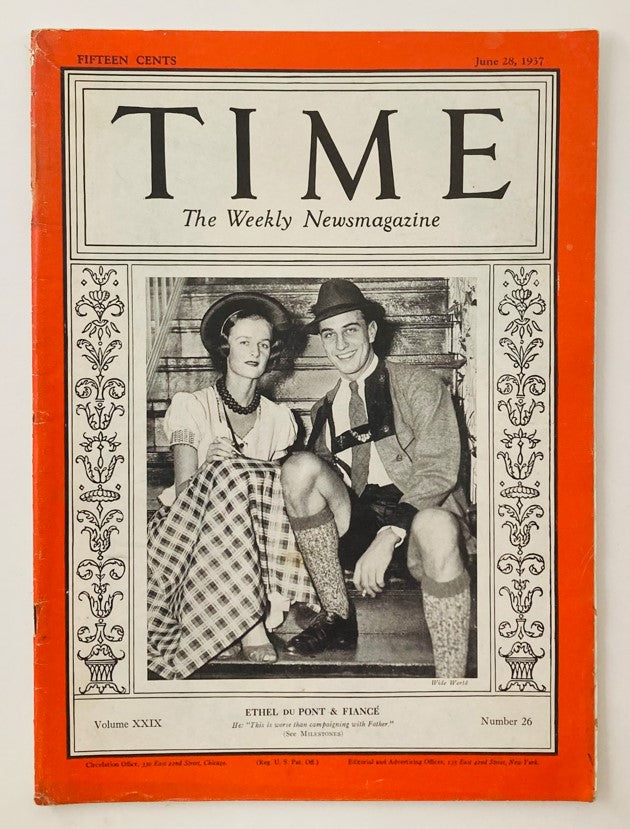 VTG Time Magazine June 28 1937 Ethel du Pont and Franklin D. Roosevelt Jr.