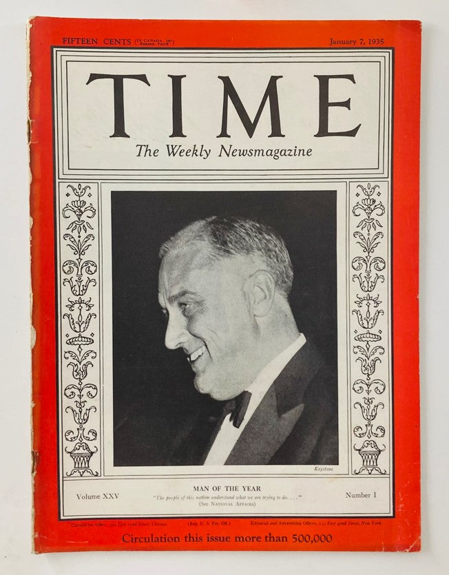 VTG Time Magazine January 7 1935 Franklin D. Roosevelt, Man of the Year