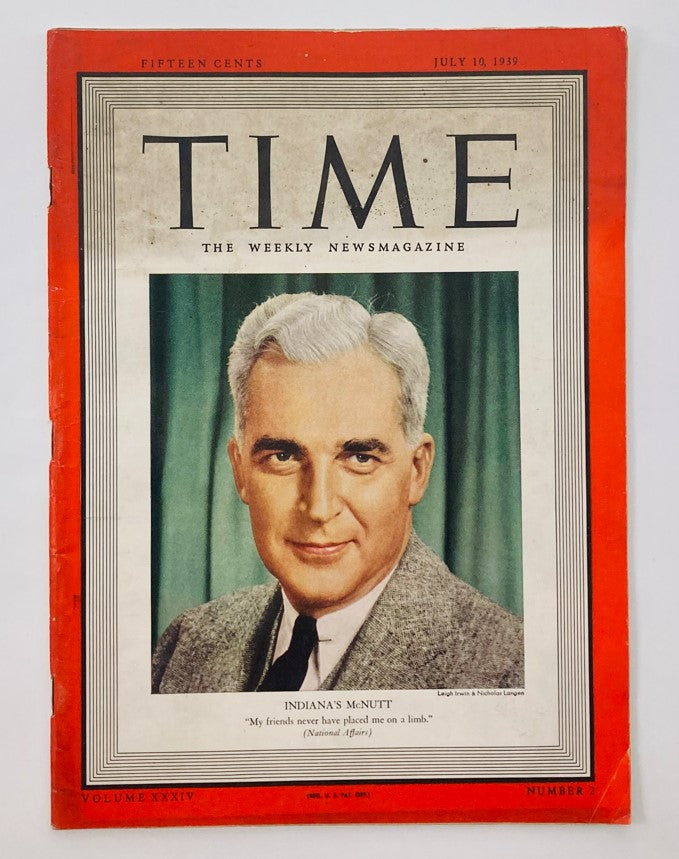 VTG Time Magazine July 10 1939 Vol 34 No. 2 Indiana's Paul V. McNutt