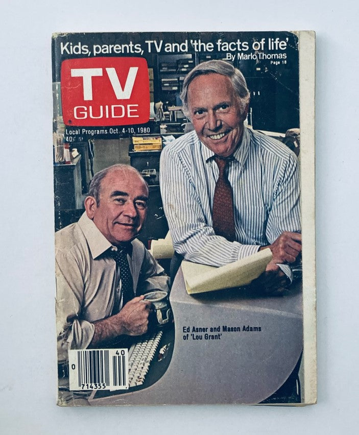 TV Guide Magazine October 4 1980 Mason Adams, Ed Asner Kansas State Ed. No Label