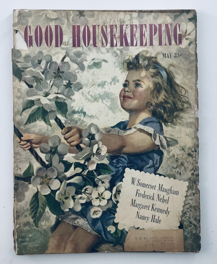 VTG Good Housekeeping Magazine May 1946 Little Girl on a Swing with Flowers