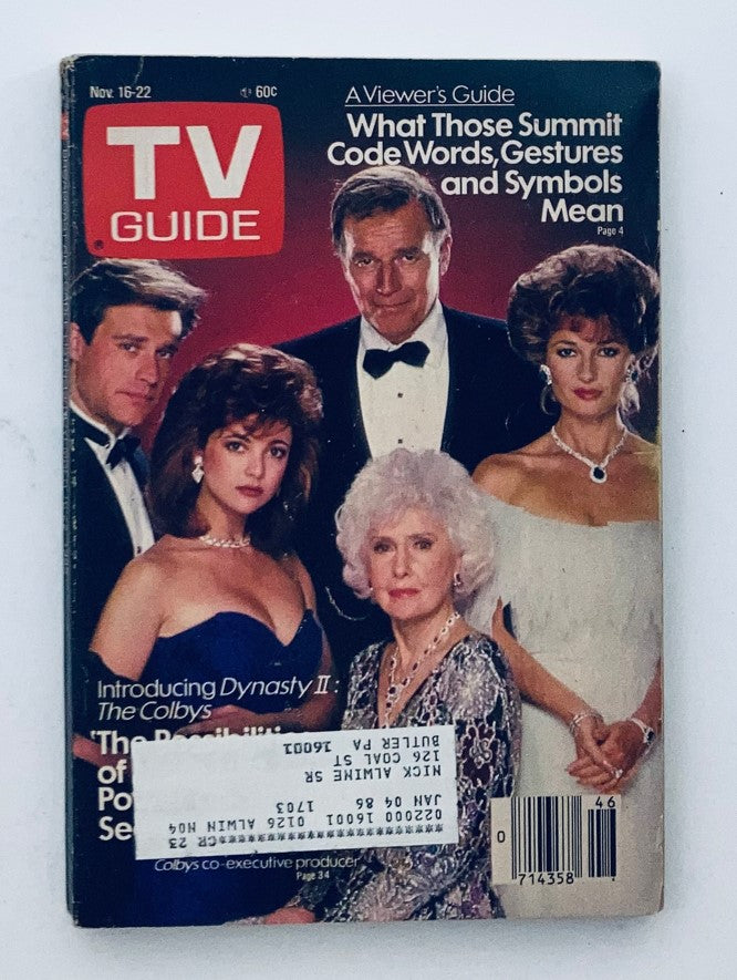 TV Guide Magazine November 16 1985 Dynasty II The Colbys Pittsburgh Metro Ed.