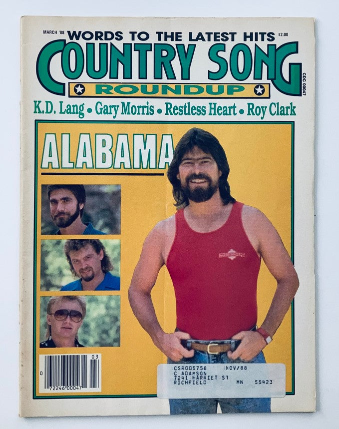 VTG Country Song Roundup Magazine March 1988 Alabama, KD Lang & Gary Morris