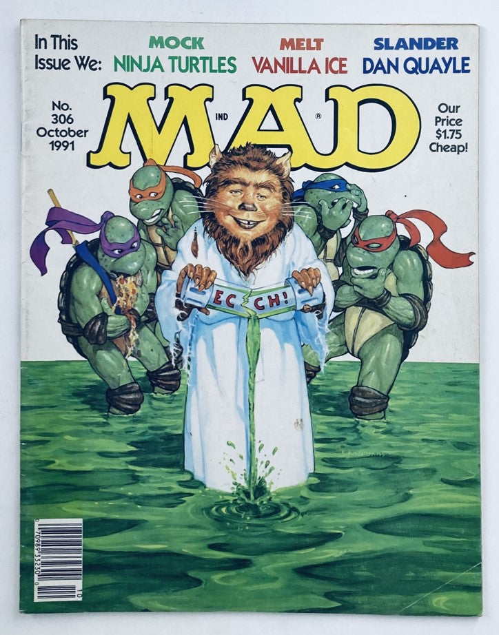 Mad Magazine October 1991 No. 306 Mock Ninja Turtles 6.0 FN Fine No Label