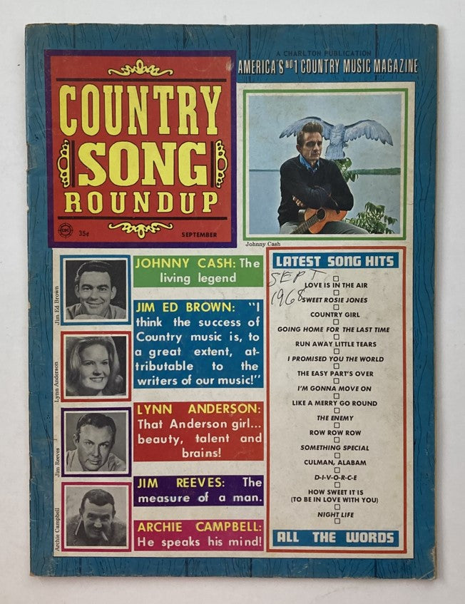 VTG Country Song Roundup Magazine September 1968 Johnny Cash No Label