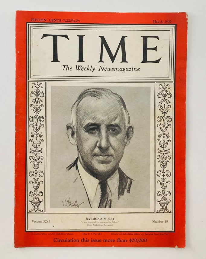 VTG Time Magazine May 8 1933 Vol 21 No. 19 Political Economist Raymond Moley