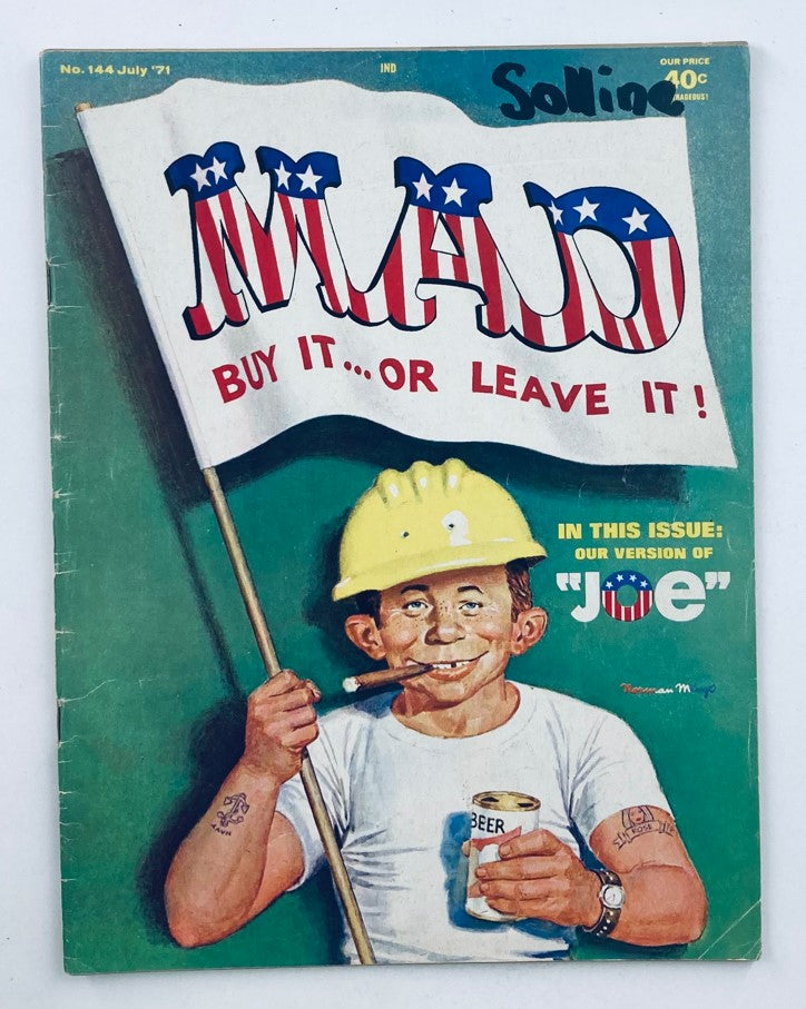 Mad Magazine July 1971 No. 144 Non-Smokers Hate Book 4.0 VG Very Good No Label