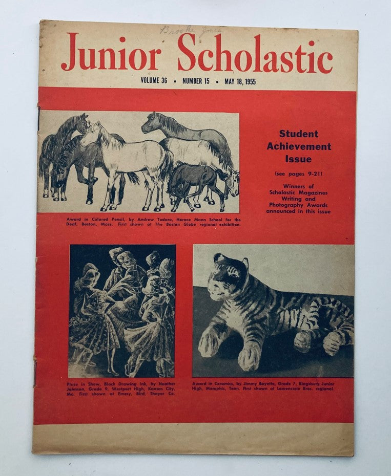 VTG Junior Scholastic Magazine May 18 1955 Award in Colored Pencil No Label