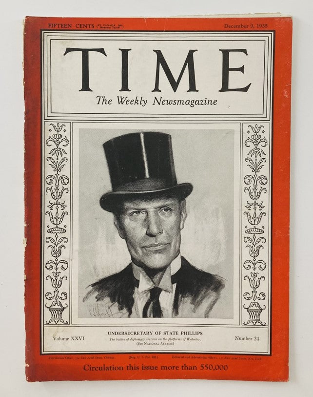 VTG Time Magazine December 9 1935 Vol 26 No. 24 Sec. of State William Phillips