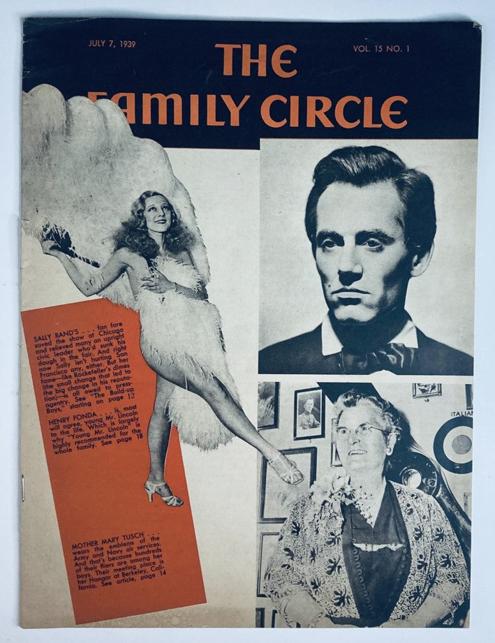 VTG The Family Circle Magazine July 7 1939 Sally Rand, Henry Fonda No Label