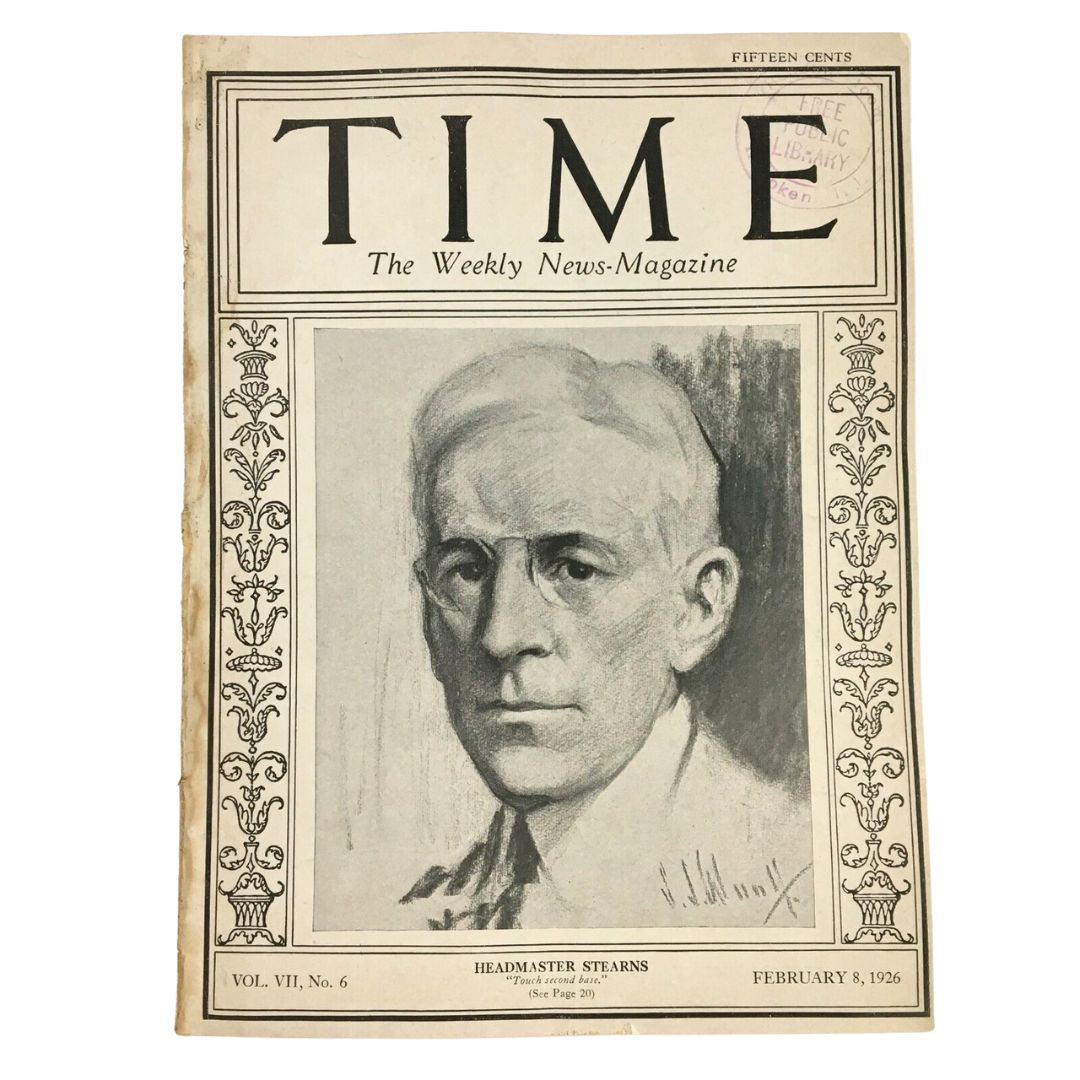 VTG Time Magazine February 8 1926 Vol. VII No. 6 Headmaster William Stearns