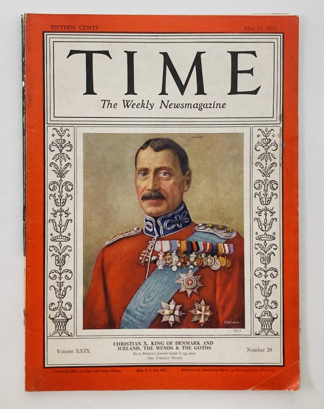 VTG Time Magazine May 17 1937 Vol 29 No. 20 Christian X, King of Denmark