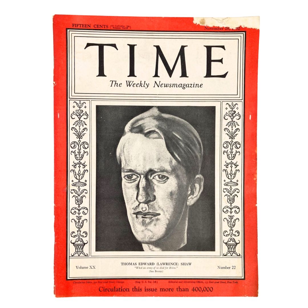 VTG Time Magazine November 28 1932 Vol 20 #22 Thomas Edward Lawrence Shaw