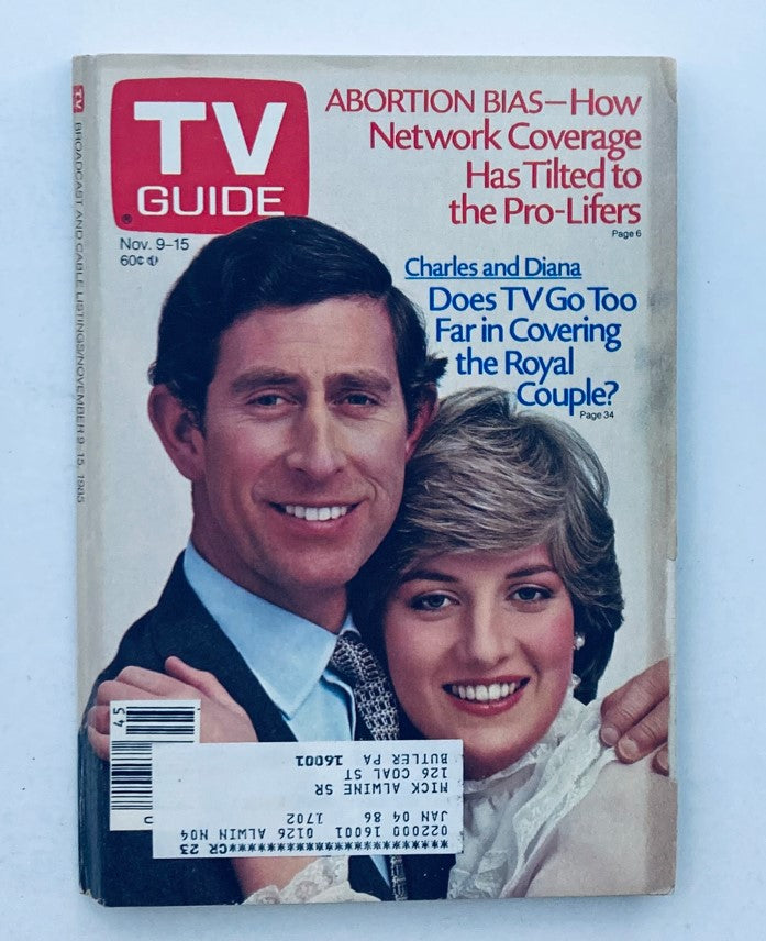 TV Guide Magazine November 9 1985 Charles and Diana Pittsburgh Metro Ed.