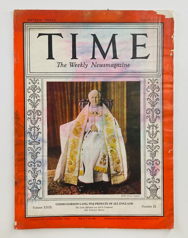 VTG Time Magazine May 24 1937 Vol 29 No. 21 Cosmo Gordon Lang