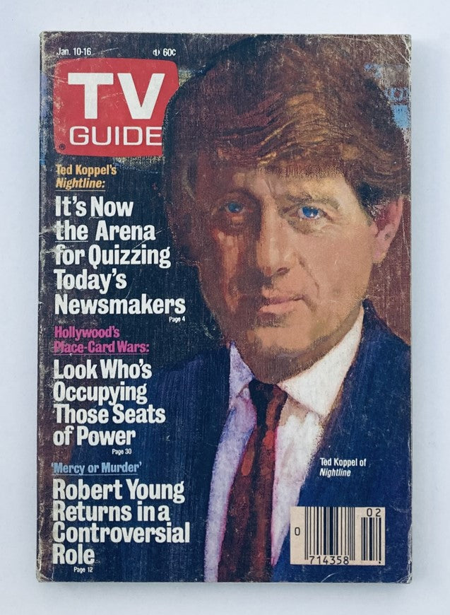 TV Guide Magazine cover from January 10, 1987 featuring Ted Koppel, highlighting the article about his program Nightline and discussing media topics.