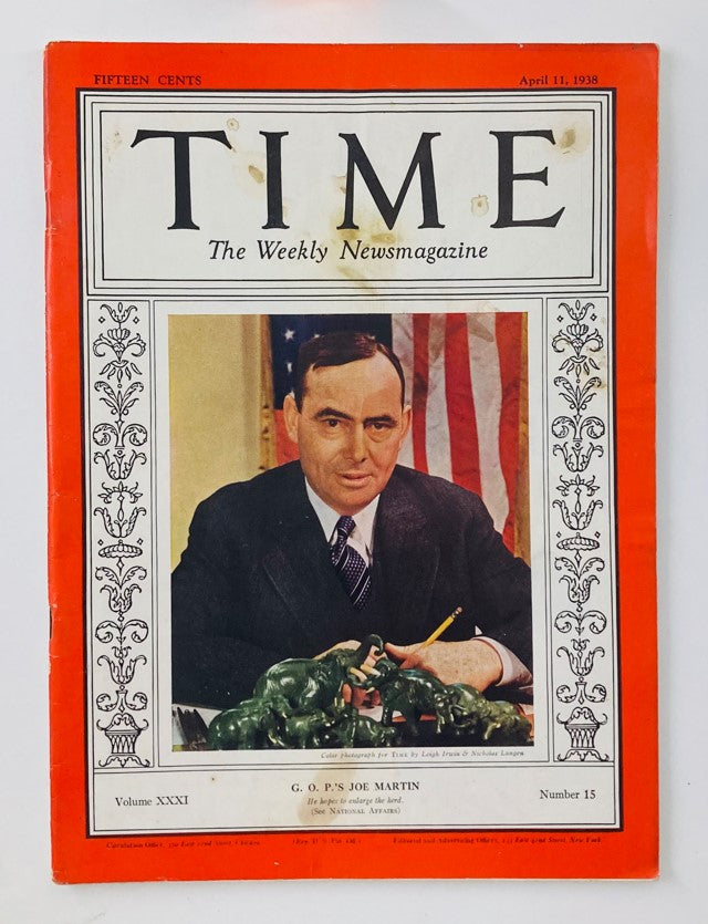 VTG Time Magazine April 11 1938 Vol 31 No. 15 G.O.P.'s Joe Martin