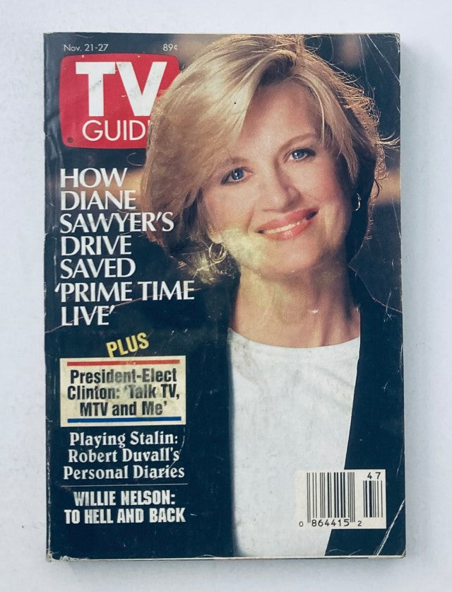 TV Guide Magazine November 21 1992 Diane Sawyer Chicago Metro Ed. No Label