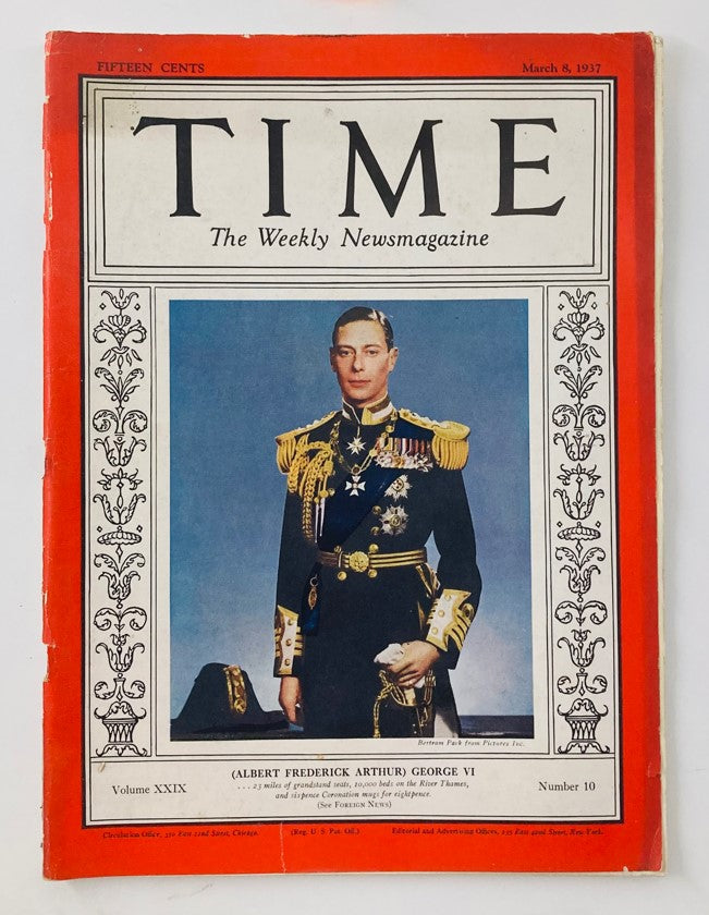 VTG Time Magazine March 8 1937 Vol 29 No. 10 Albert Frederick Arthur George VI