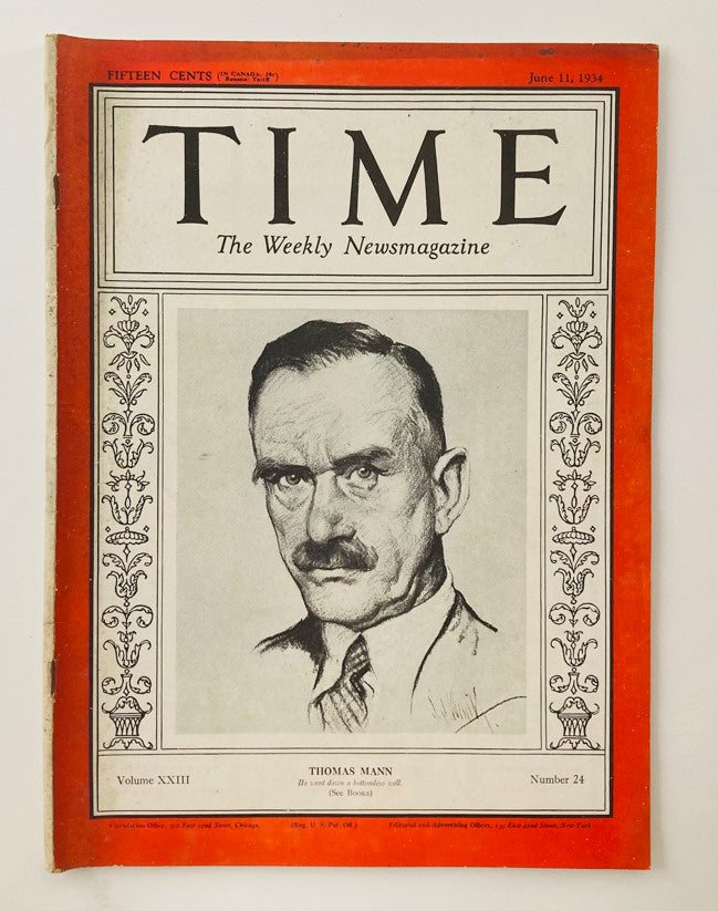 VTG Time Magazine June 11 1934 Vol 23 No. 24 German Novelist Thomas Mann