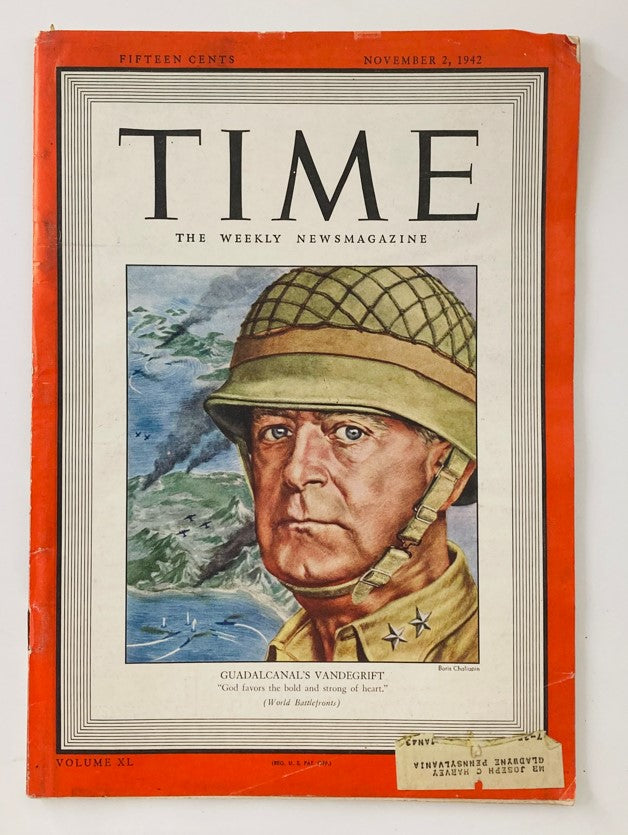 VTG Time Magazine November 2 1942 Vol 40 General Alexander Vandegrift WWII