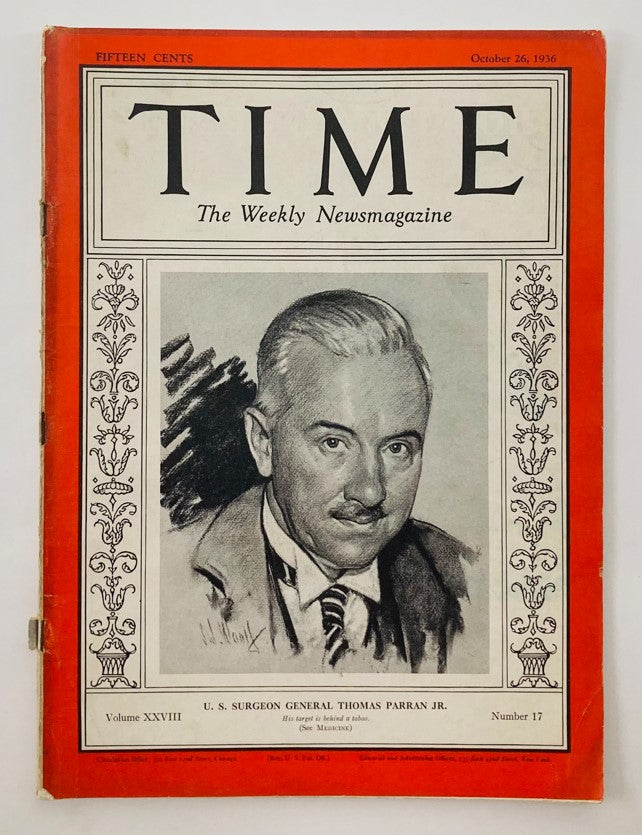 VTG Time Magazine October 26 1936 Vol 28 No. 17 U.S. Surgeon Thomas Parran Jr.