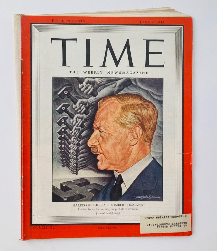 VTG Time Magazine June 7 1943 Vol 41 No. 23 Sir Arthur Harris of R.A.F. Bomber