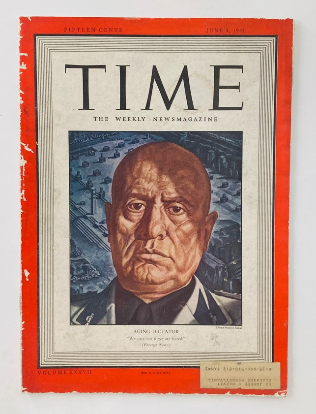 VTG Time Magazine June 9 1941 Vol 37 No. 23 Aging Dictator Benito Mussolini