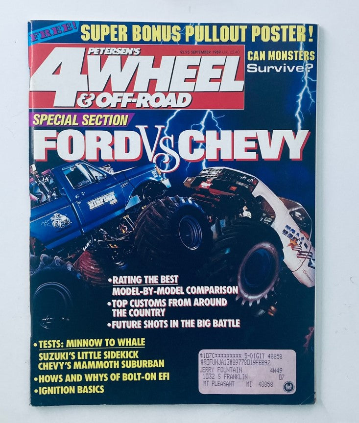 VTG Petersen's 4 Wheel & Off-Road Magazine September 1989 Ford vs Chevy w Poster