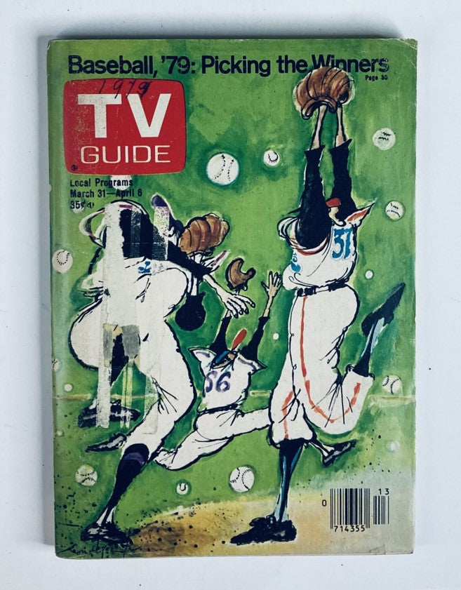 TV Guide Magazine March 31 1979 #1357 featuring artwork of baseball players, themed 'Baseball, '79: Picking the Winners', showcasing the highlights of the television season.