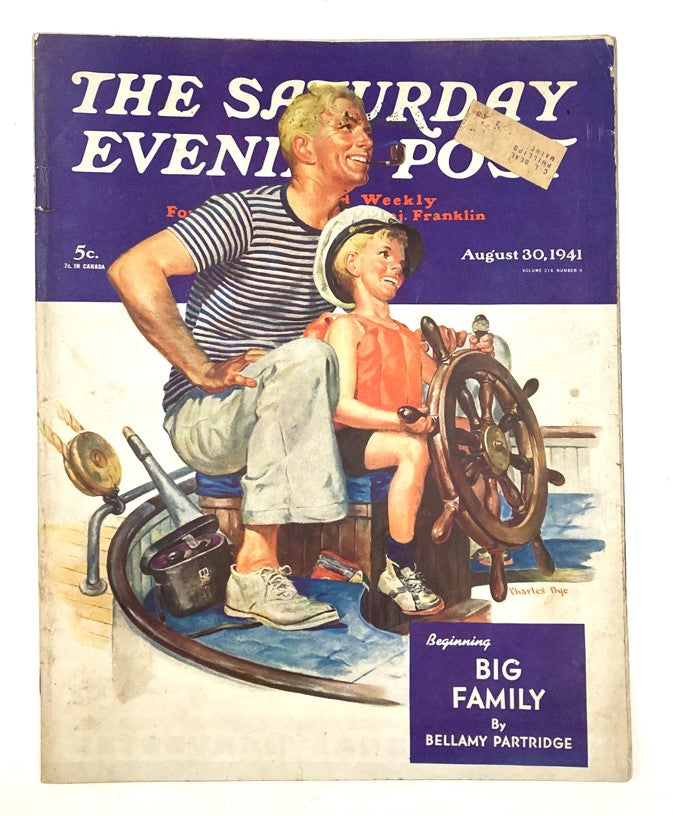 Saturday Evening Post Illustrated Cover Magazine August 30 1941 Big Family