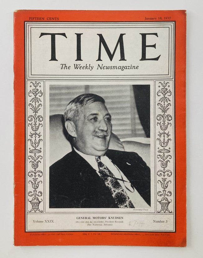 VTG Time Magazine January 18 1937 Vol 29 No. 3 Gen. Motors' William S. Knudsen