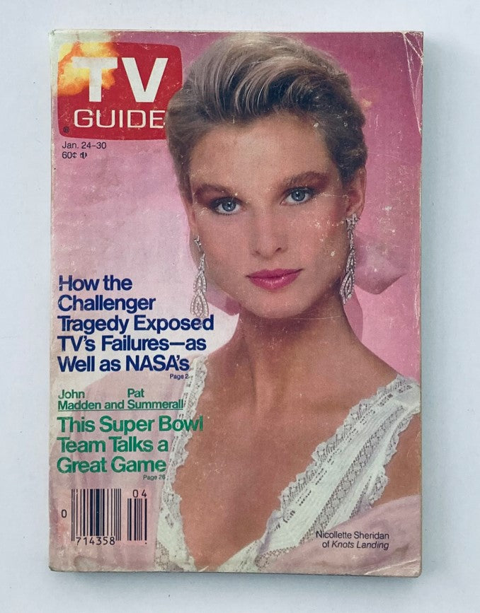 TV Guide Magazine January 24 1987 featuring Nicollette Sheridan on the cover, with a focus on the Challenger tragedy and TV history.