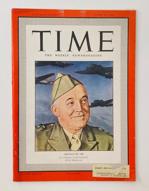 VTG Time Magazine June 22 1942 Vol 39 No. 25 Henry Harley "Hap" Arnold of Air