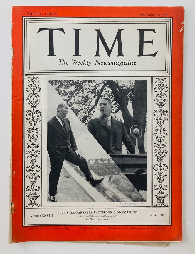 VTG Time Magazine November 2 1936 Joseph M. Patterson & Robert R. McCormick