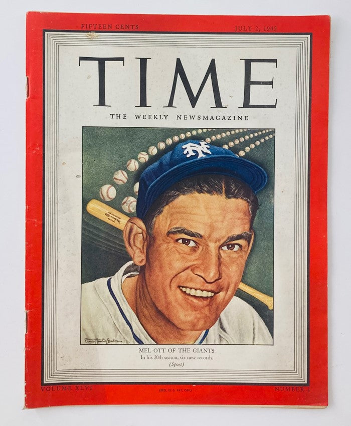 VTG Time Magazine July 2 1945 Vol 46 No. 1 Mel Ott of The New York Giants