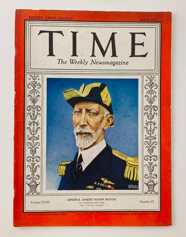 VTG Time Magazine June 4 1934 Vol 23 No. 23 Admiral Joseph Mason Reeves