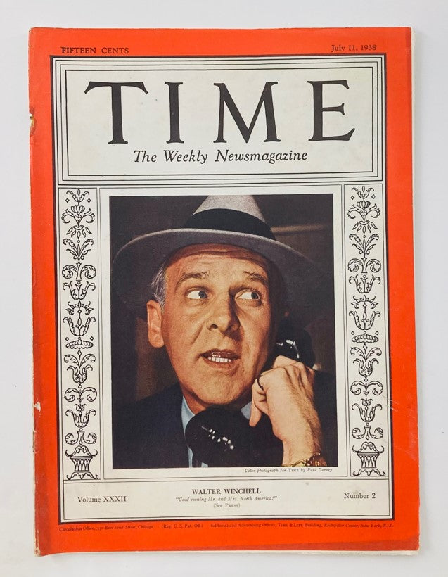 VTG Time Magazine July 11 1938 Vol 32 No. 2 Journalist Walter Winchell