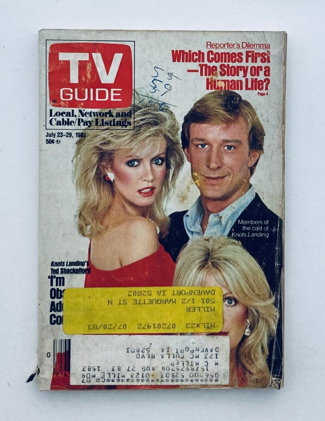 TV Guide Magazine from July 23, 1983 featuring The Cast of Knots Landing, showcasing two actors on the cover, with bold text and a price tag of 59 cents.